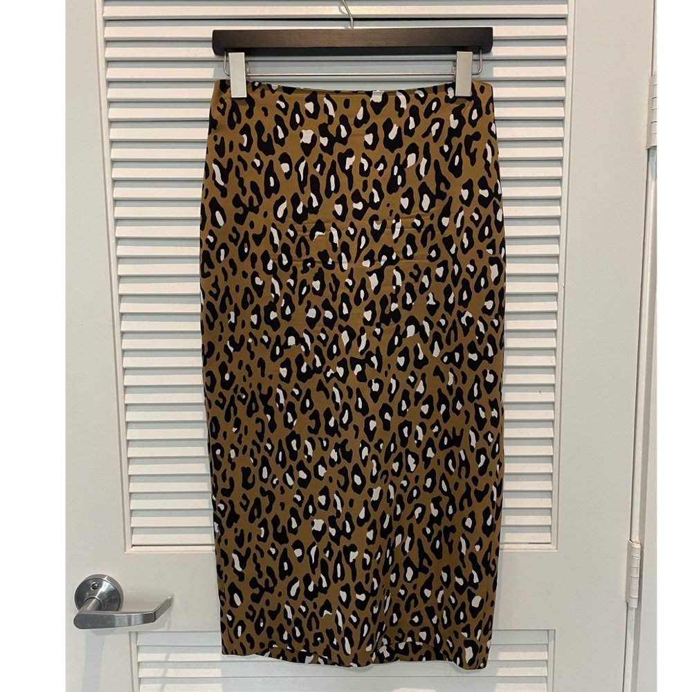 DVF Diane Von Furstenberg Leopard Silk Stretch Pencil MIDI Skirt, 2